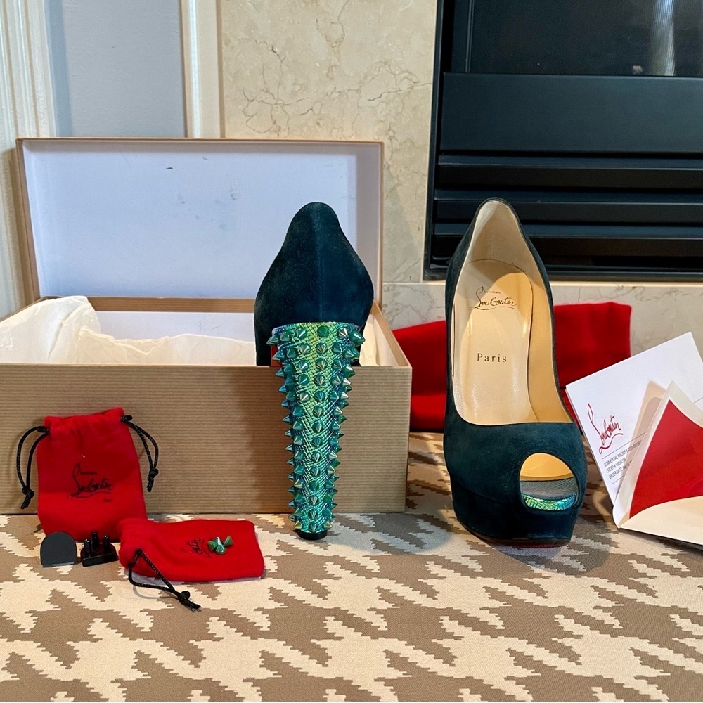 Christian Louboutin Babel Clou 150mm Blue Khol Veau Velours Platforms sz39 ❤️